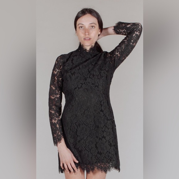 Ganni Jerome long-sleeve lace mini dress in decadent chocolate - Picture 3 of 7